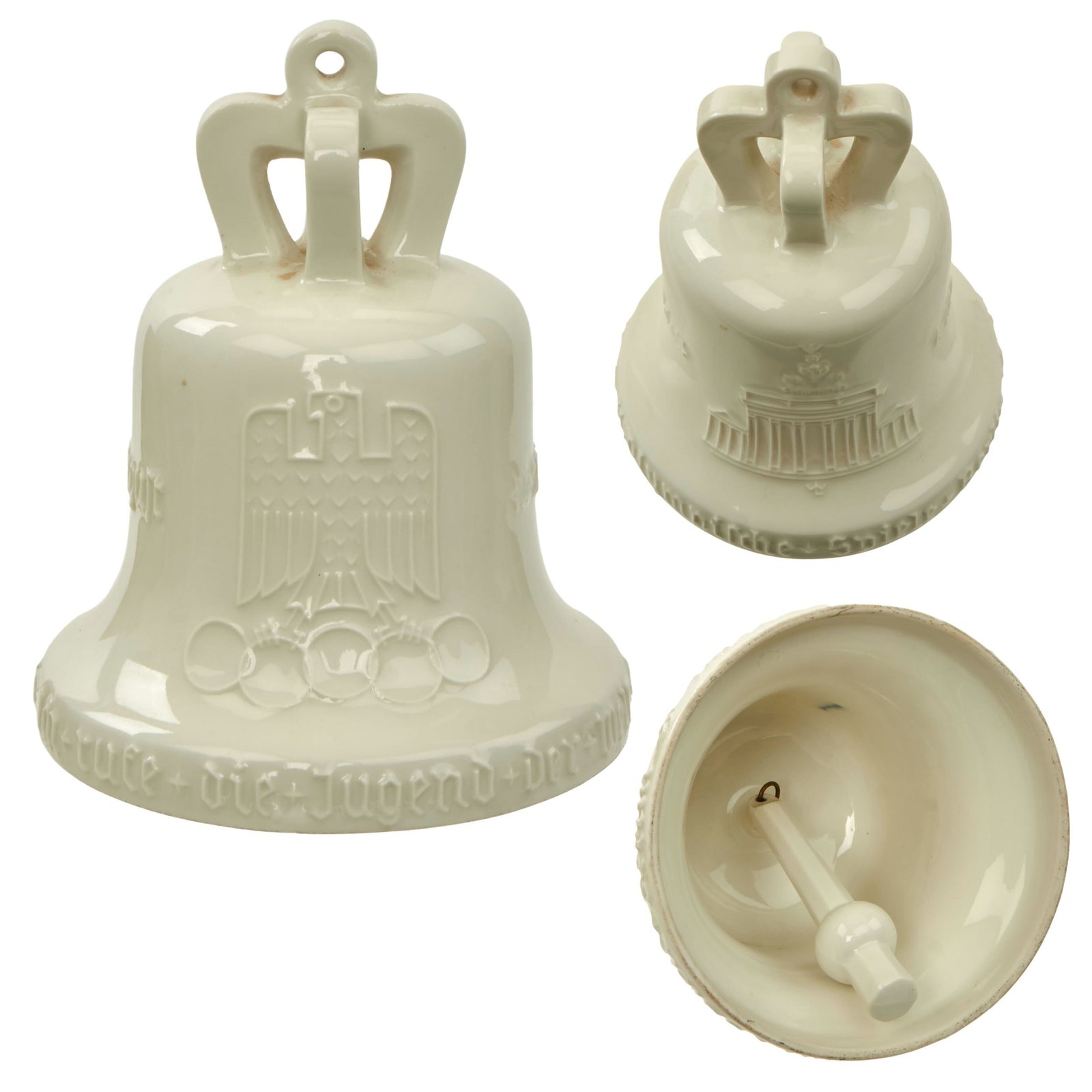 Original German Pre-WWII 1936 Berlin Olympic Games Commemorative Porcelain Bell with Intact Clapper