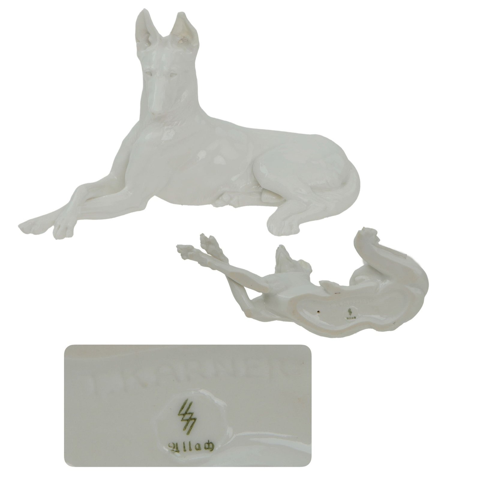 Original German WWII SS Allach Porcelain No.76 "German Shepherd" Sculpture by Theodor Kärner - Repaired Ear