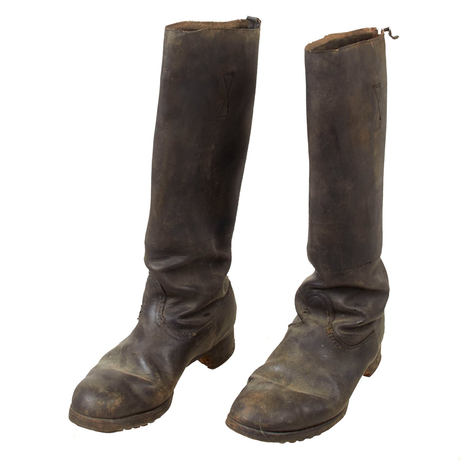 Original German WWII Officer’s Tall Riding Jack Boots with Hobnails - Heavily Service-Worn