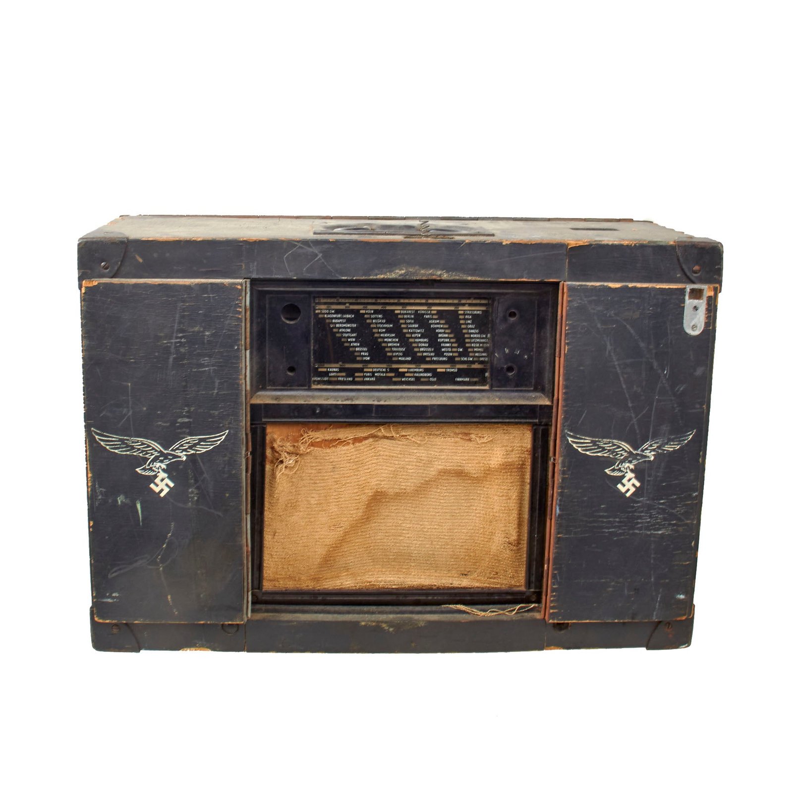Original German WWII Restoration Project Luftwaffe Portable Model K32 GWB Barracks Radio by Siemens - Door Button & Dials Missing - Serial 17538