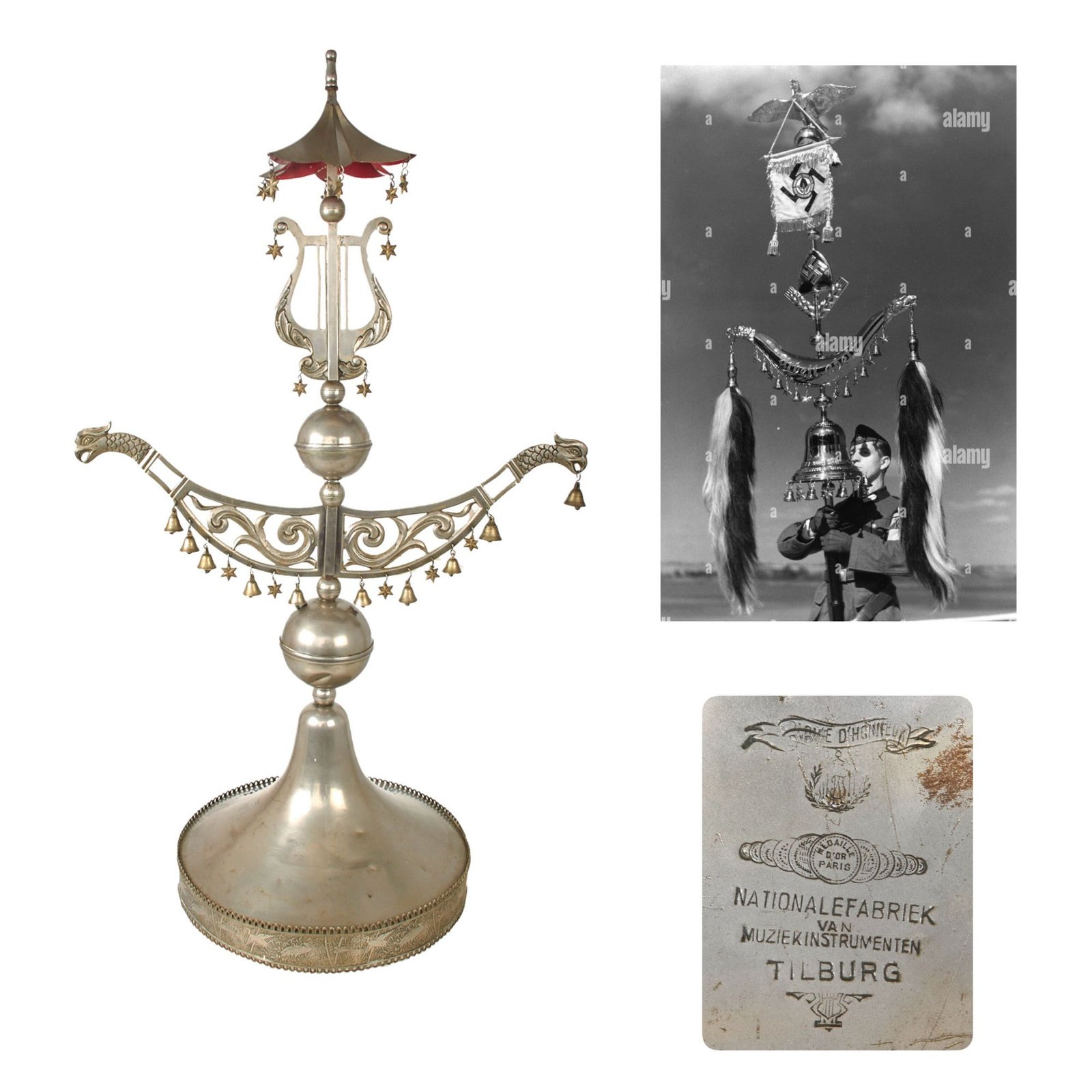 Original Dutch WWI Era Turkish Crescent Instrument by Nationale Fabriek van Muziekinstrumenten of Tilburg - 44” Tall