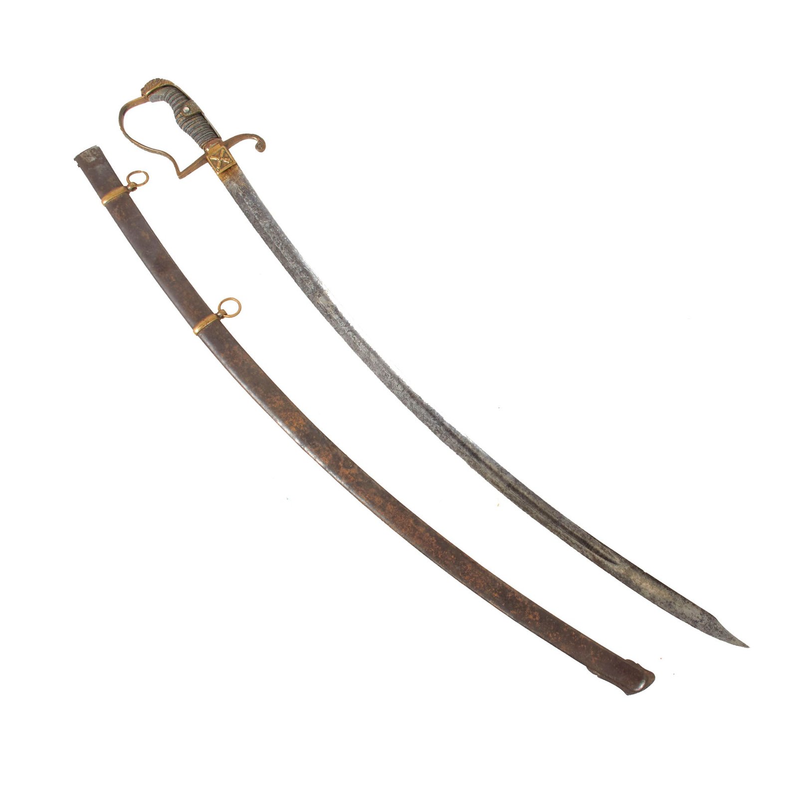 Original Imperial German Pre-WWI Bavarian Artillery Lion’s Head Officer’s Sword with Triple-Etched Gold-Inlaid Blade with Ludwig Cypher & Scabbard