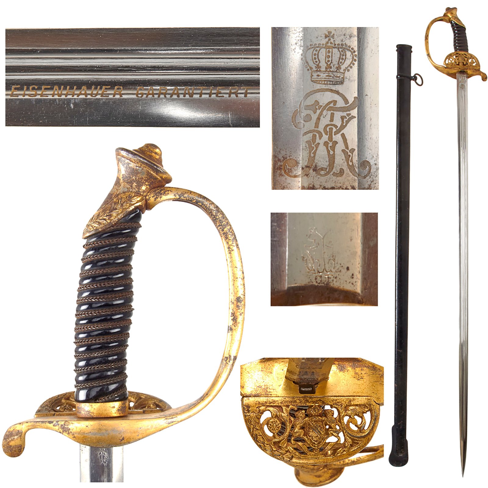 Original Imperial German WWI Era Kingdom of Saxony Dress Sword with Scabbard by Carl Eickhorn of Solingen