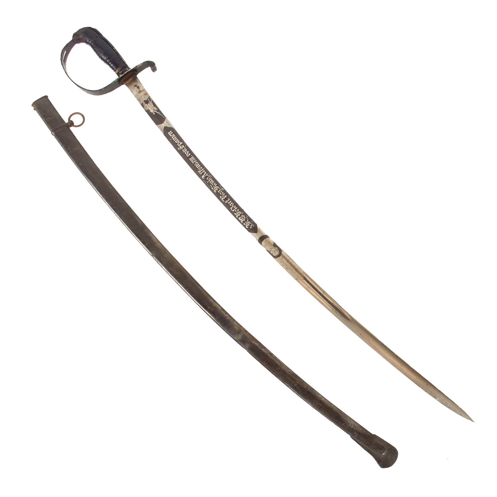 Original Imperial German WWI Bavarian Feldartillerie Regiment Nr. 5 Triple Etched Army Artillery NCO Dove's Head Sword with Scabbard & Possible Field Camo Paint