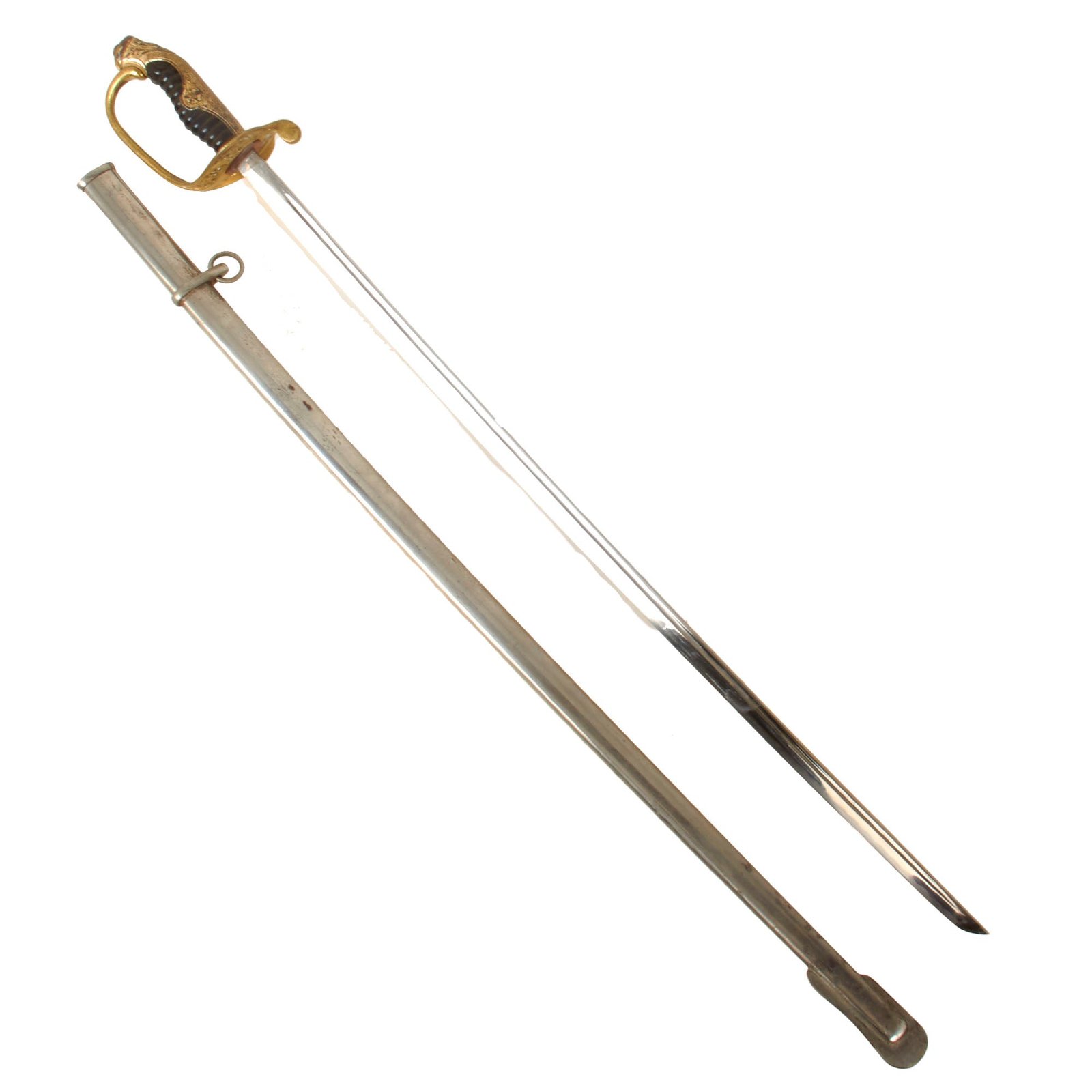 Original Imperial Japanese WWII Army Type 19 Kyu-Gunto Nickel-Plated Company Grade Officer’s Parade Sword with Scabbard