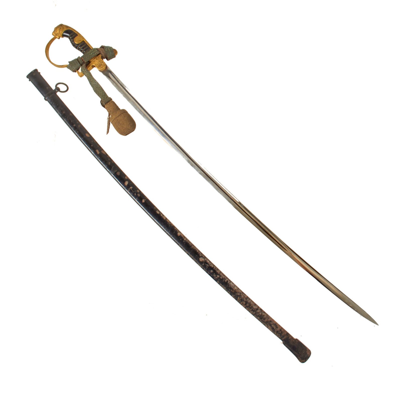 Original German WWII Early Model 1695 Army Officer's Lion Head Sword by Carl Eickhorn with Scabbard and Troddel - 1933-35 Trademark