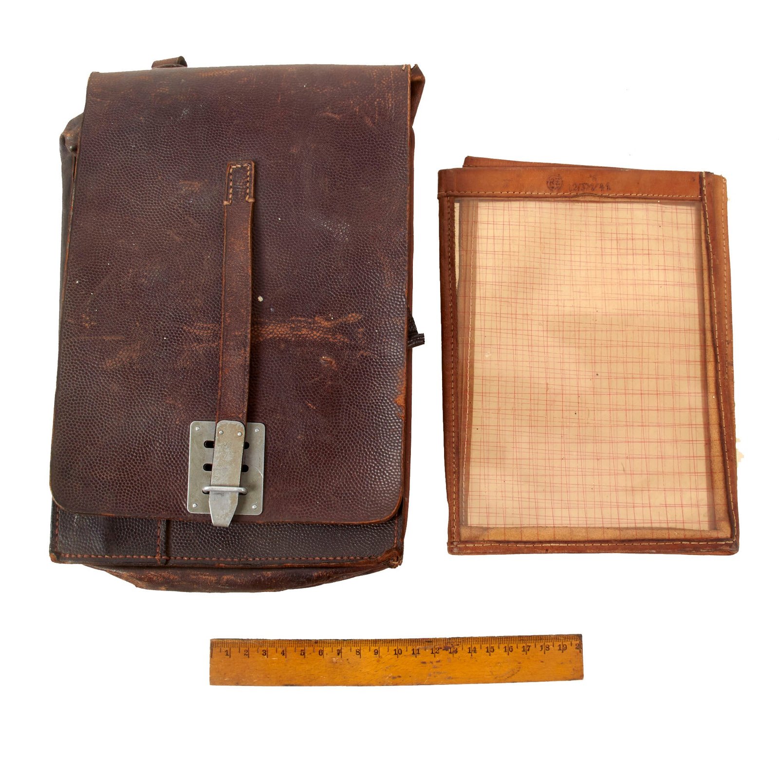 Original German WWII Officer M35 Brown Leather Dispatch Map Case with Insert & RZM Number