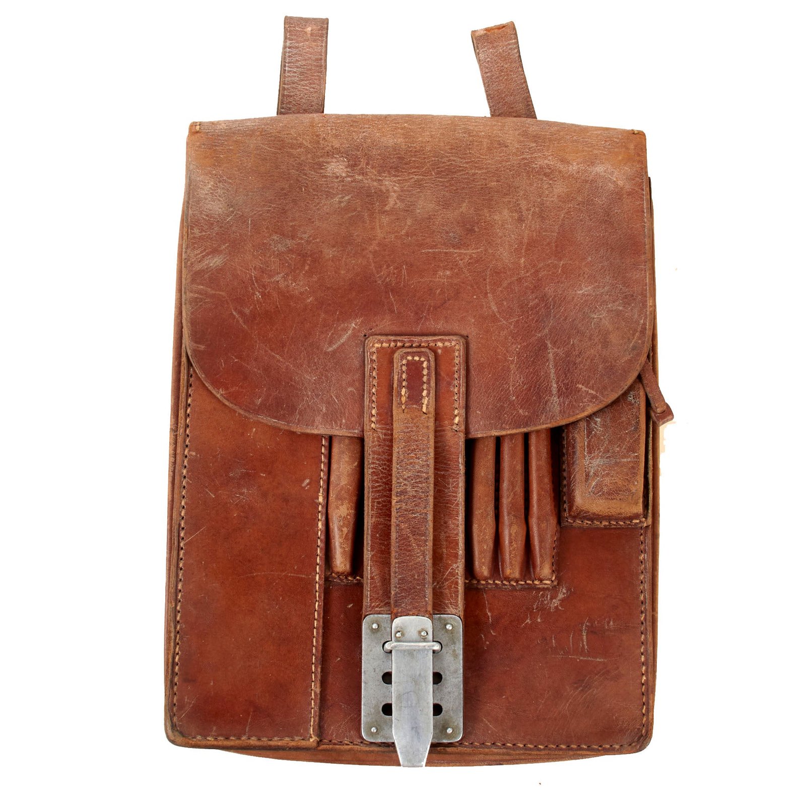 Original German WWII Officer M35 Brown Leather Dispatch Map Case Captured by American Soldier - Dated 1936