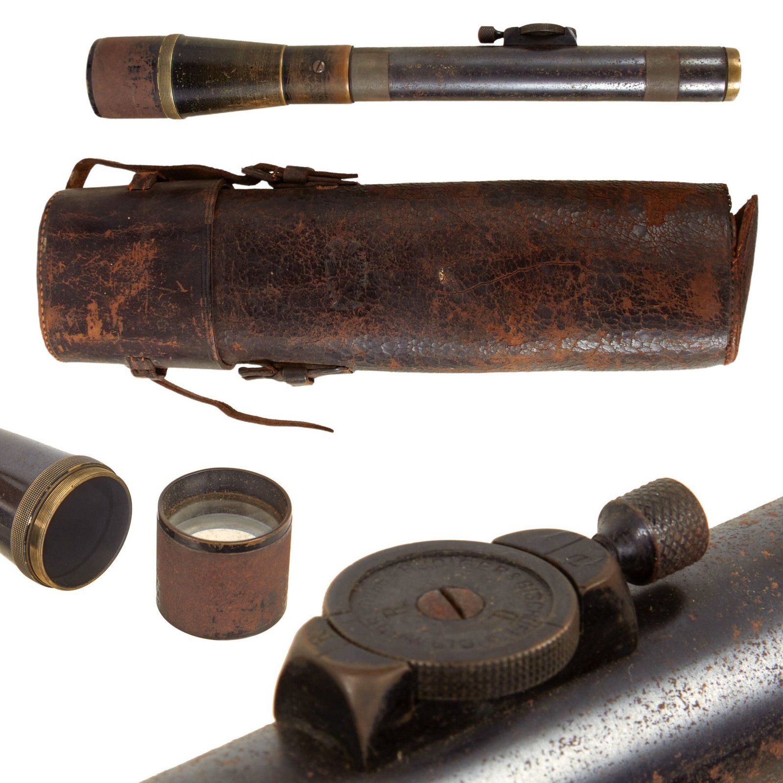 Original Imperial German WWI Gewehr 98 Sniper Scope by Rudiger & Bischoff of Braunschweig in Original Leather Case