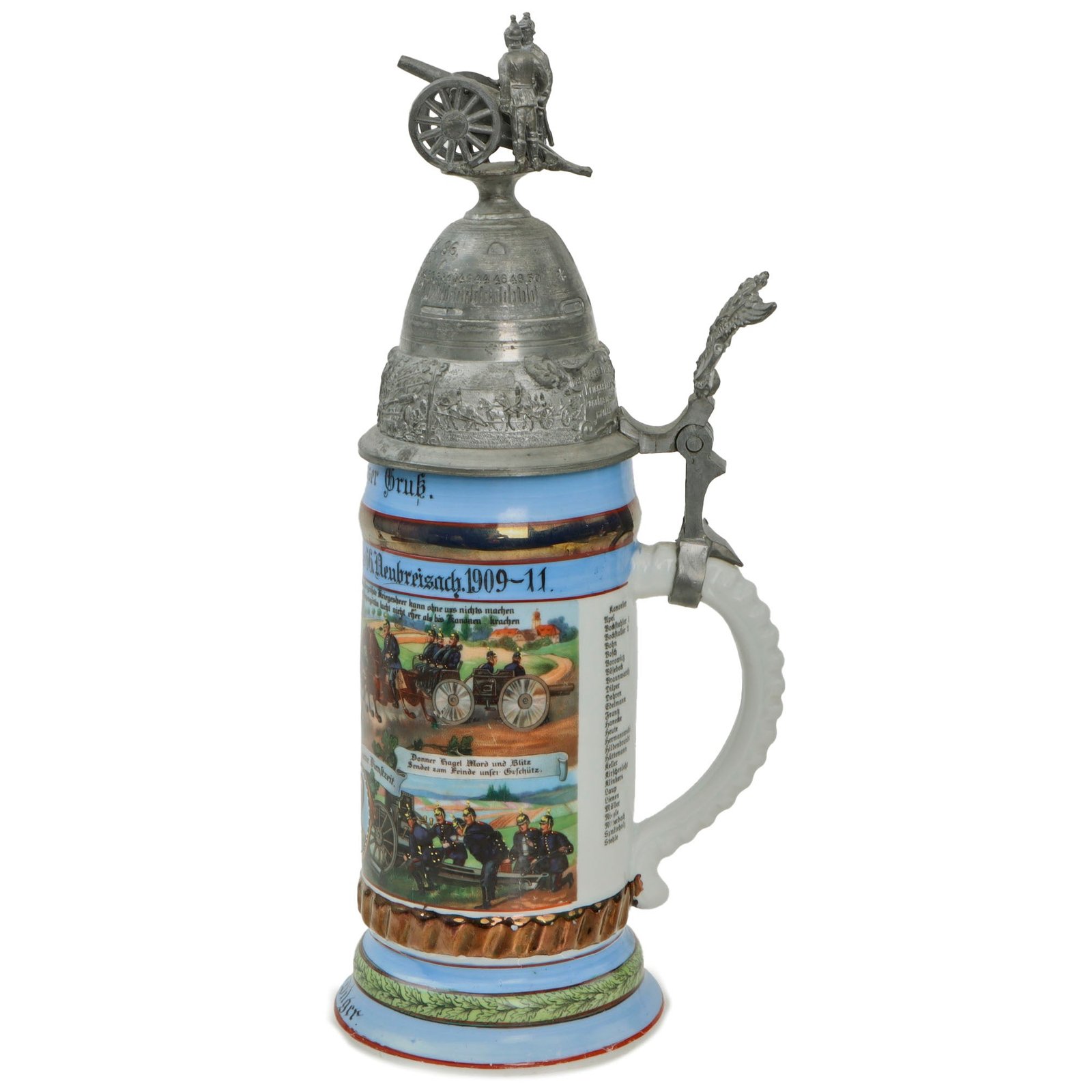 Original Imperial German Pre-WWI Era 4th Baden Field Artillery Regiment No. 66 Beer Stein with Hinged Lid - Dated 1909-1911