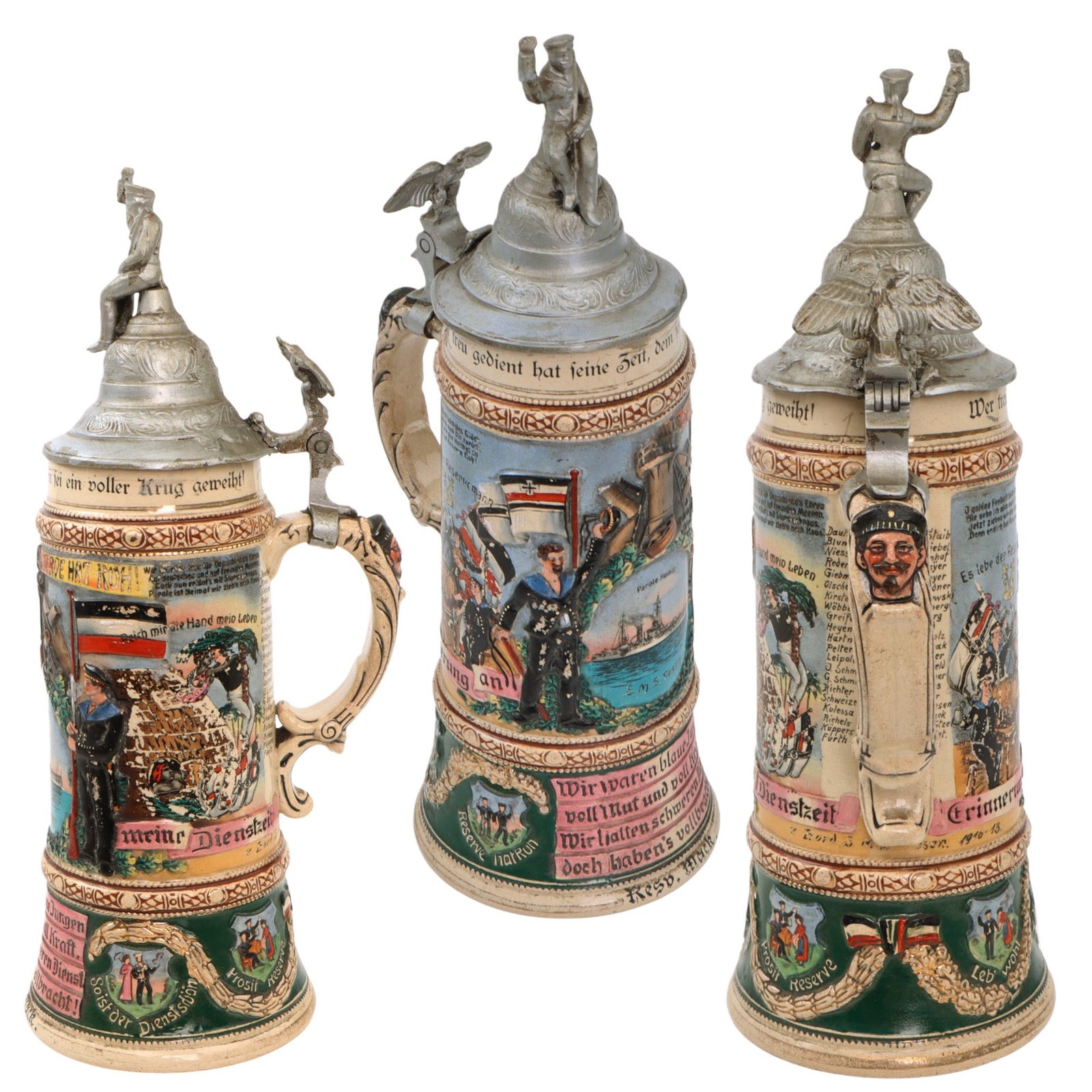 Original Imperial German WWI Era Kaiserliche Marine Navy SMS Posen Lidded Beer Stein - Dated 1910-1913 - Fought at Battle of Jutland & Other Naval Engagements