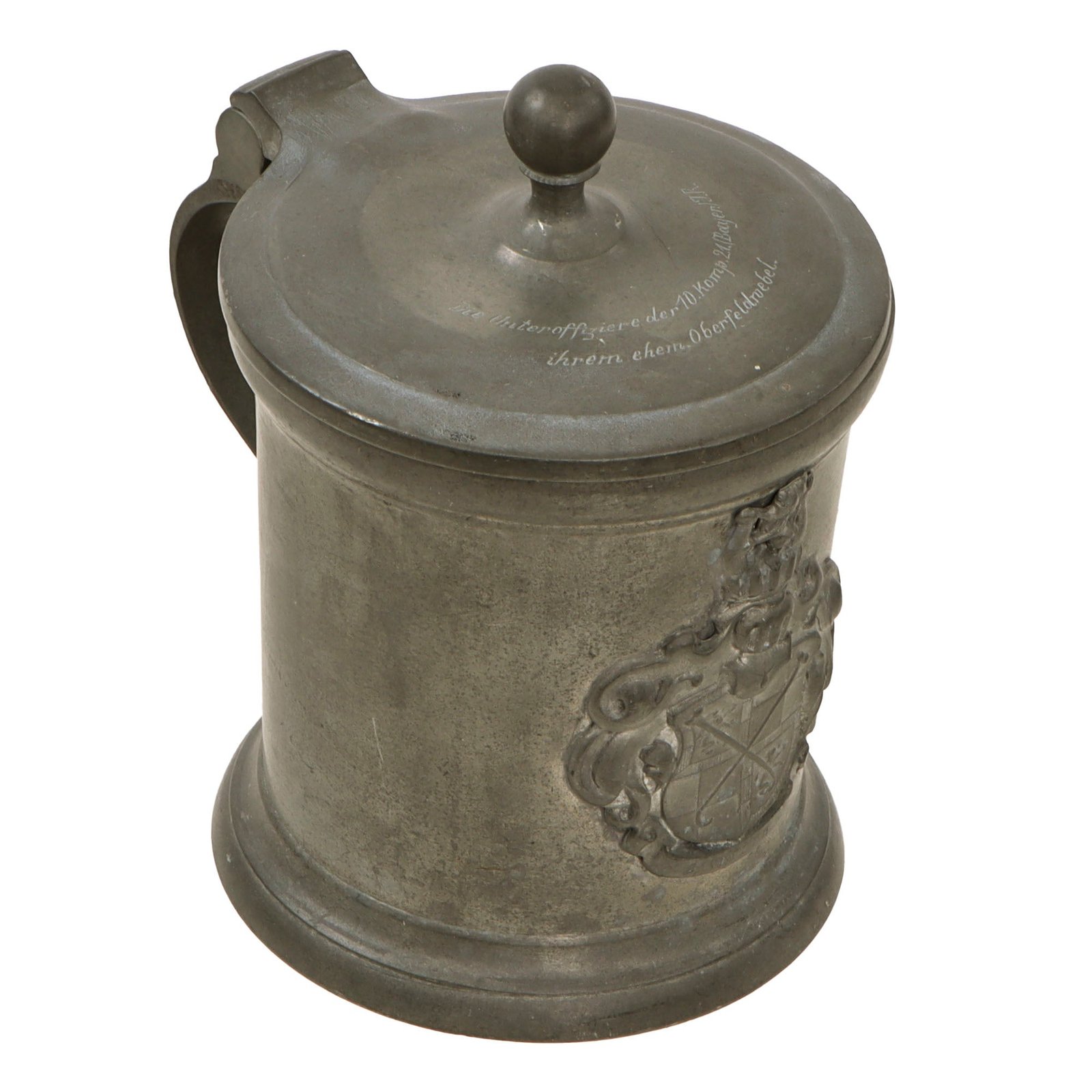 Original Imperial German WWI Era “Eichala” Pewter Beer Stein with Bayerisches Infanterie-Regiment Nr. 21 Dedication on Lid with Maker’s Mark