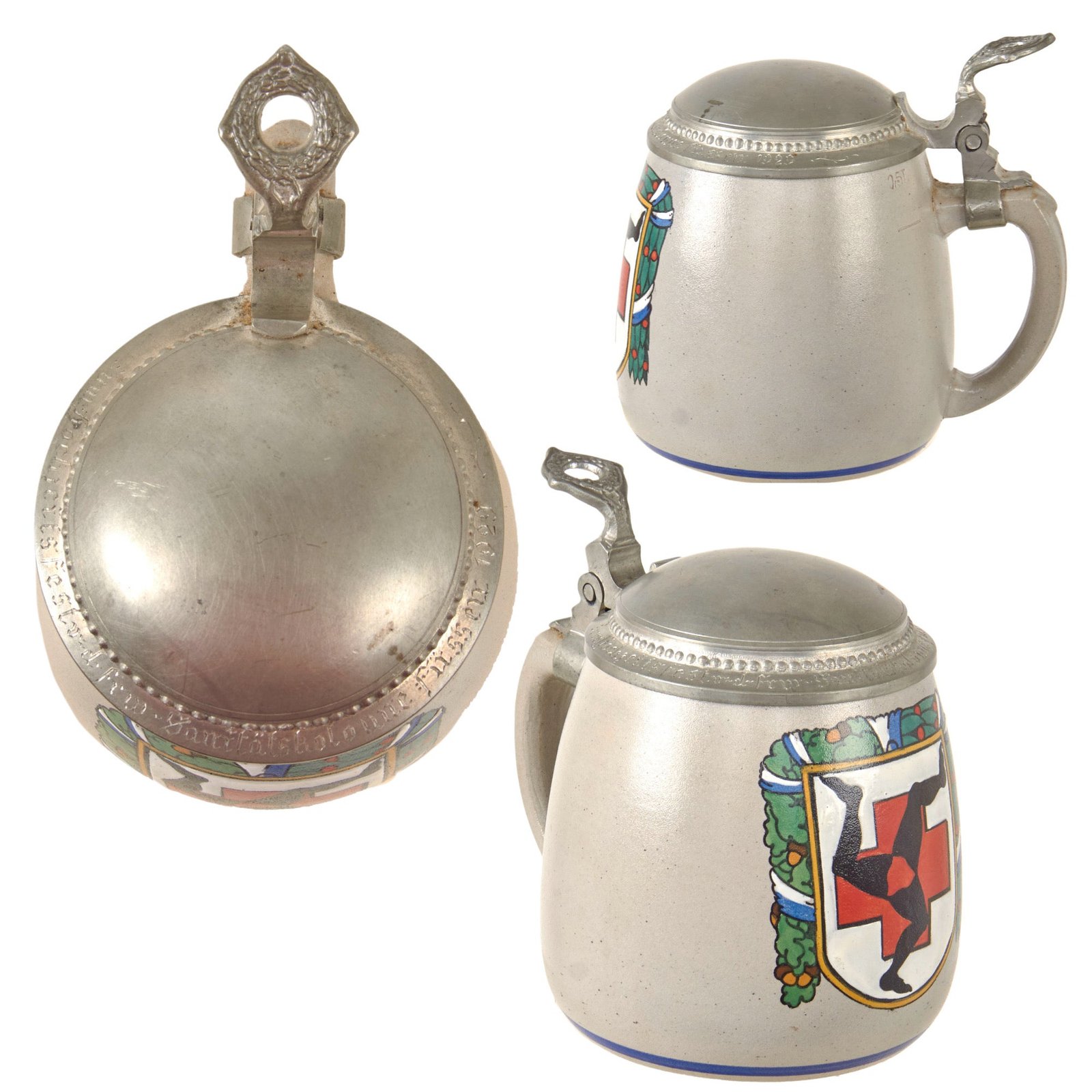 Original German Pre-WWII Reichswehr Wedding Celebration Lidded Beer Stein with Bavarian Füssen Medical Detachment Insignia & Medic Dedication on Lid - Dated 1929