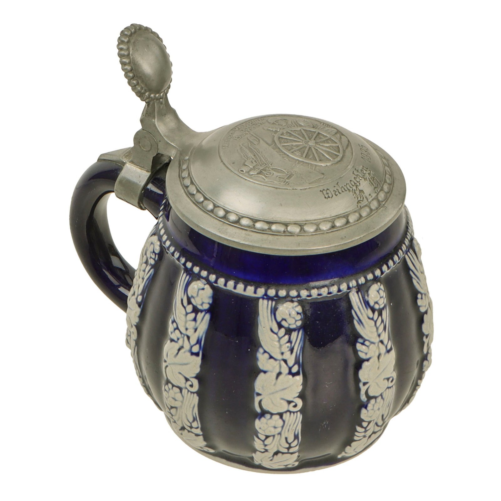 Original German WWII Salt Glaze Weihnachten Christmas 1935 Beer Stein with Hinged Lid - Minenwerfer Company, J.R. 42