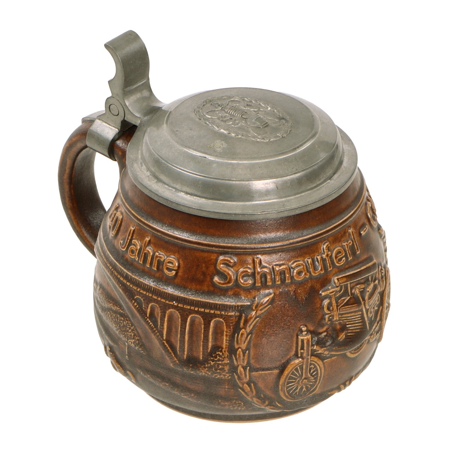 Original German WWII Automobile Association 40 Jahre Schnauferl-Club Lidded Beer Stein by Eckhardt & Engler of Höhr-Grenzhausen - Dated 1940