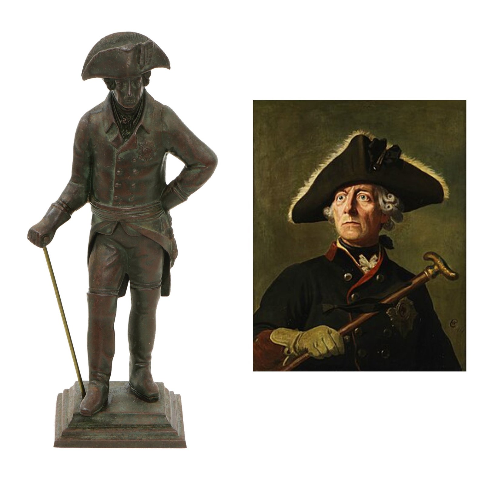 Original German Pre-WWII Era Bronze Frederick the Great Statue - Missing Sword - 6 1/2” Tall