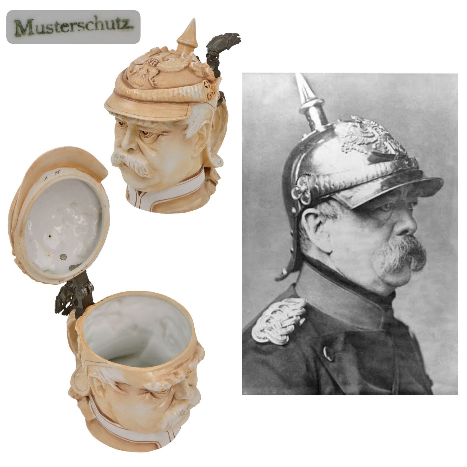 Original Imperial German WWI Era Portly Character Otto von Bismarck Stein with Hinged Lid by Musterschutz