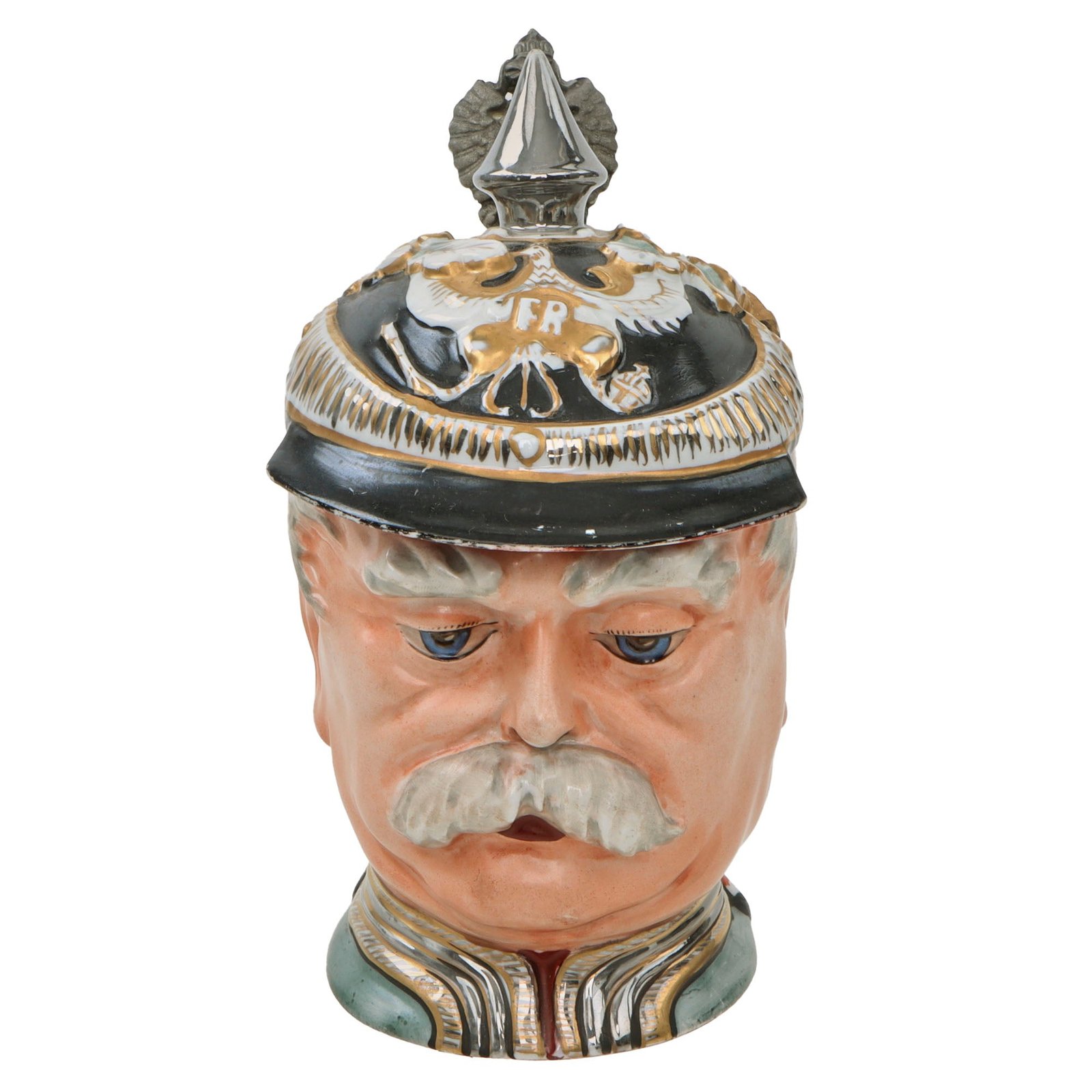 Original Imperial German WWI Era Portly Character Otto von Bismarck Stein with Hinged Lid