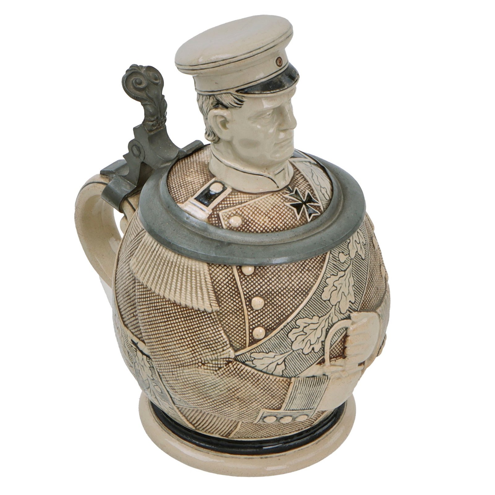 Original Imperial German WWI Era Portly Character Helmuth Von Moltke the Elder Stein with Hinged Lid - Numbered