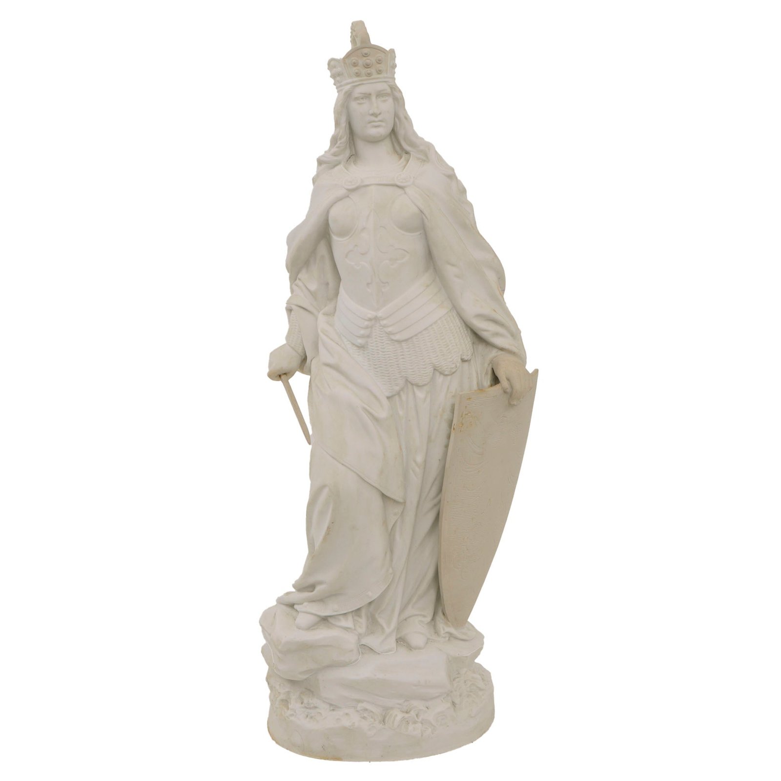 Original German WWI Era Ceramic Statue of Germania Wearing Crown & Bearing Shield - 20¼” Tall