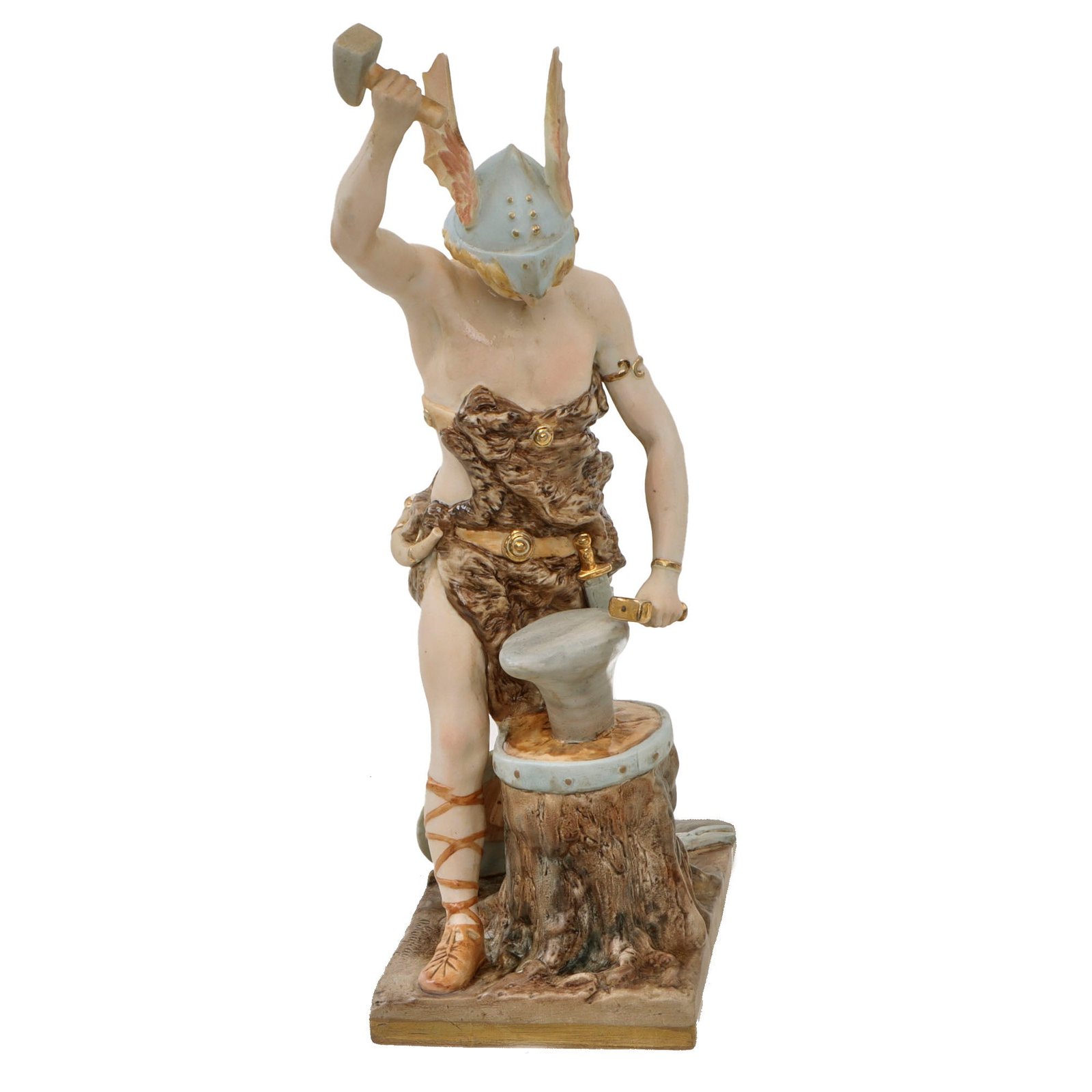 Original German WWI Era Colored Signed Porcelain Statue of Greek God Hephaestus - God of Fire & Blacksmiths - 12 ½” Tall