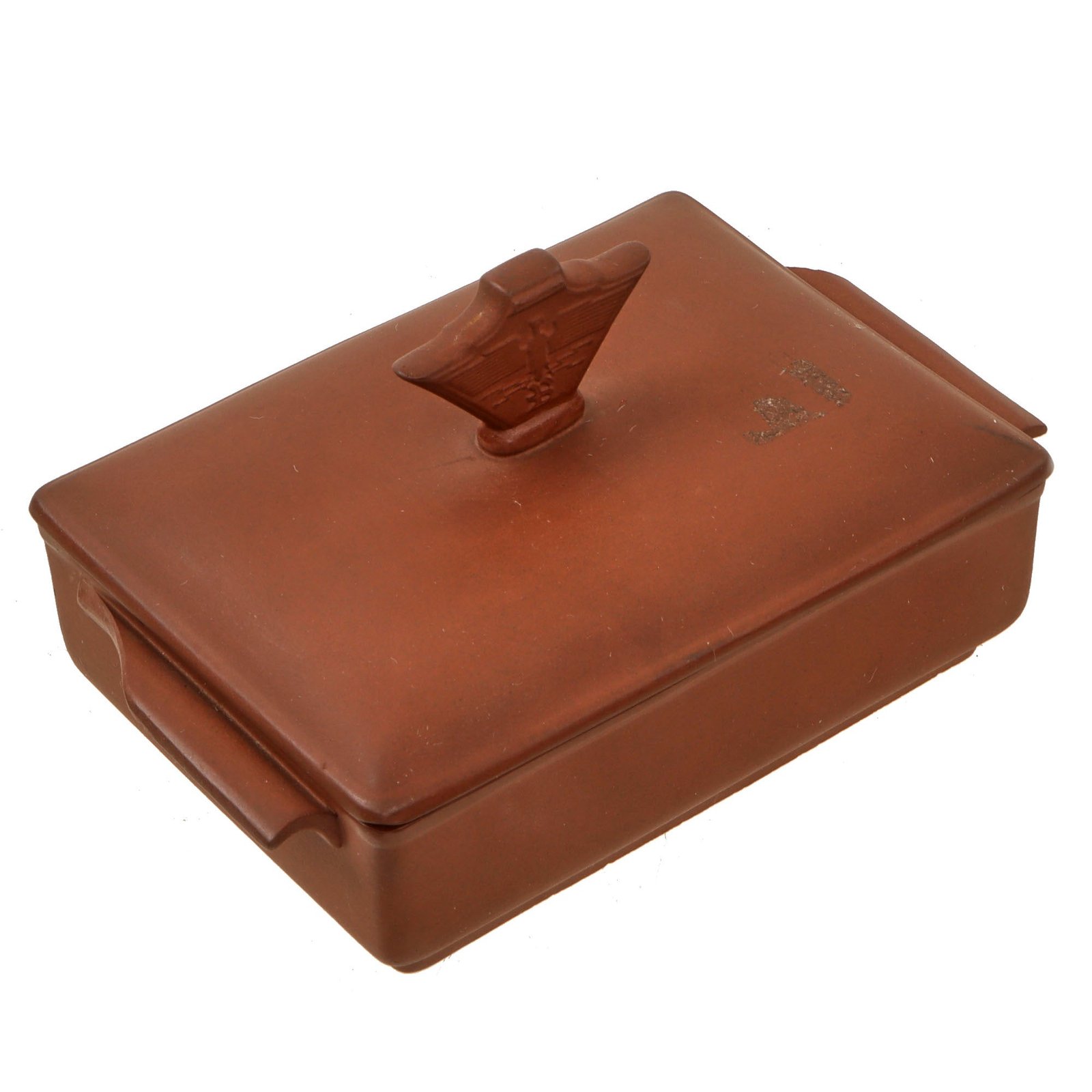 Original German WWII Era Böttger Stoneware Lidded Cigarette Box with Eagle Motif - Marked to Bemberg Advertising Dept.