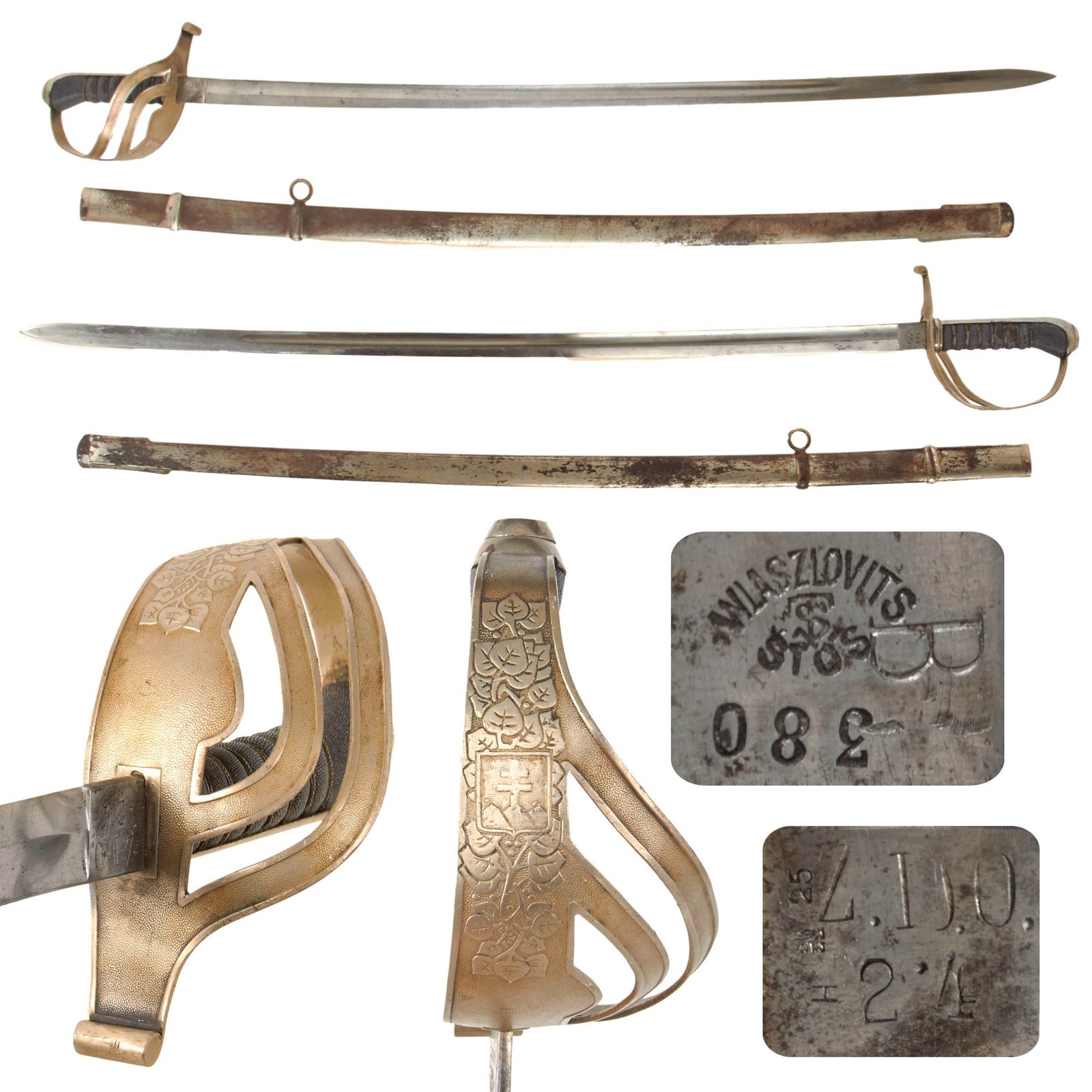 Original Slovakian Pre-WWII Army Officer’s Sword with Scabbard & Unit Markings by Wlaszovits of Štos - Slovakian Crest on Guard