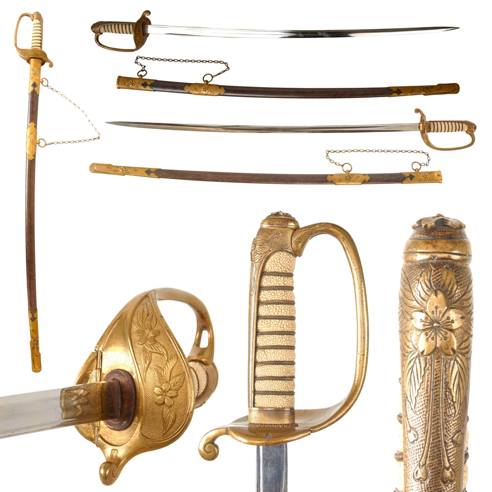 Original Japanese WWII Navy Officer Model 1883 Kyu-Gunto Sword with Polished Sharkskin Wooden Parade Scabbard