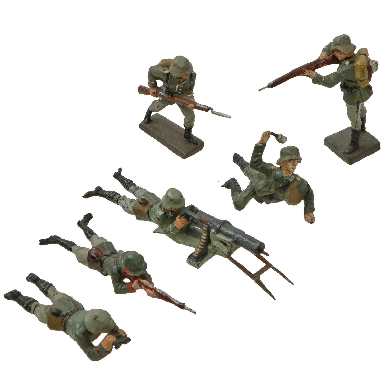 Original German WWII Era Lineol Toy Soldiers - Lot of 6 - Machine Gunner & Recon