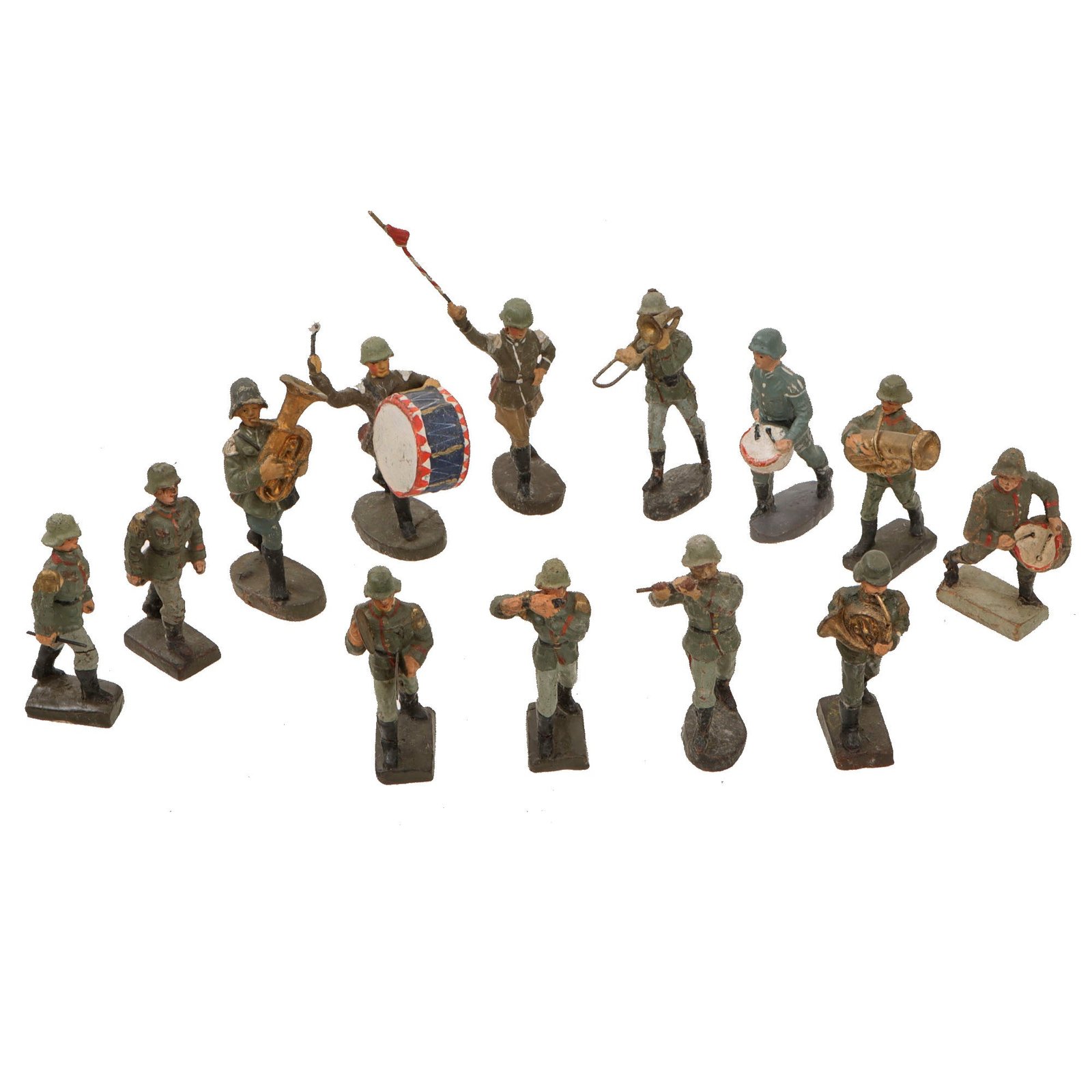 Original German WWII Era Lineol Toy Soldiers Marching Band Lot - Lot of 13
