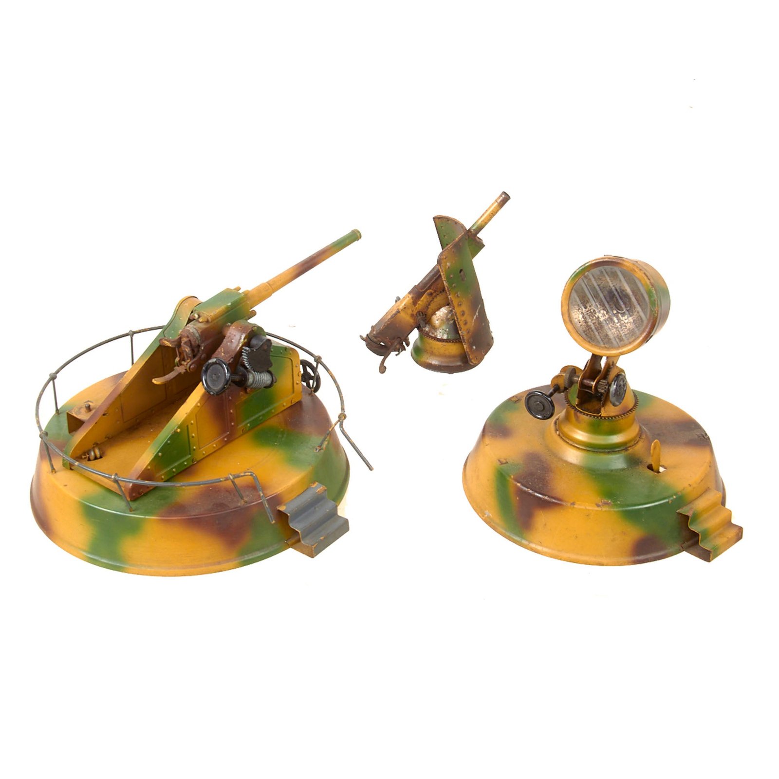 Original German WWII Era O&M Haußer Hausser Toy Camouflaged Fortress Guns & Searchlight Set - Three Total