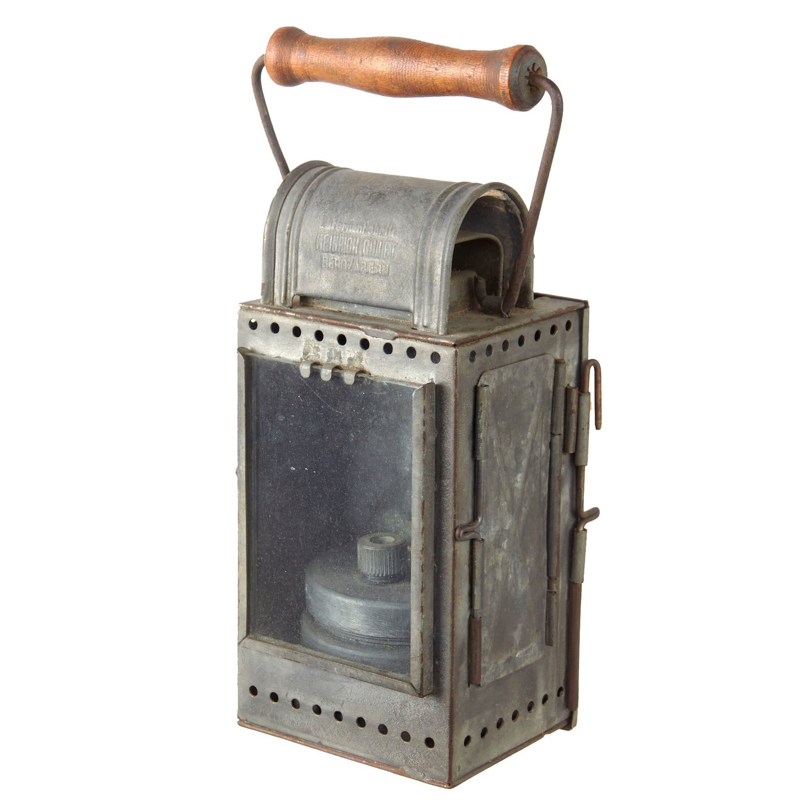 Original German WWII Deutsche Reichsbahn Marked Railwayman Carbide Lantern by Heinrich Gillet