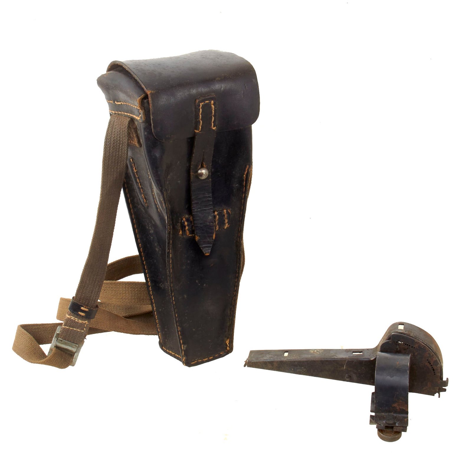 Original German WWII Schießbecher Grenade Launcher Leather Case by Friedrich Offermann & Söhne with Rare Sight for Grenade Launcher