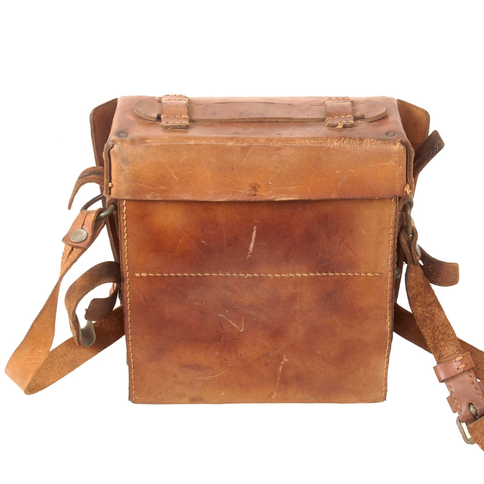 Original German WWII Large Pattern Field Medic Leather Case by E.G. Leuner GmbH with Shoulder Strap - Dated 1944