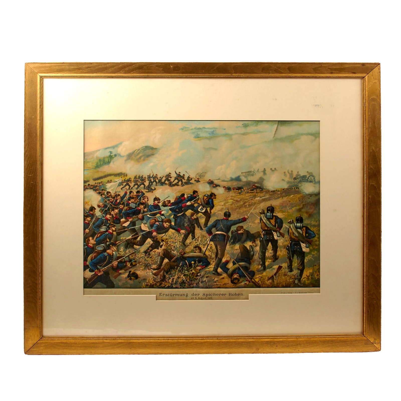 Original Imperial German Franco-Prussian War “Storming of the Spicheren Heights” Framed Battle Print - 26 3/4 x 29 ¾”