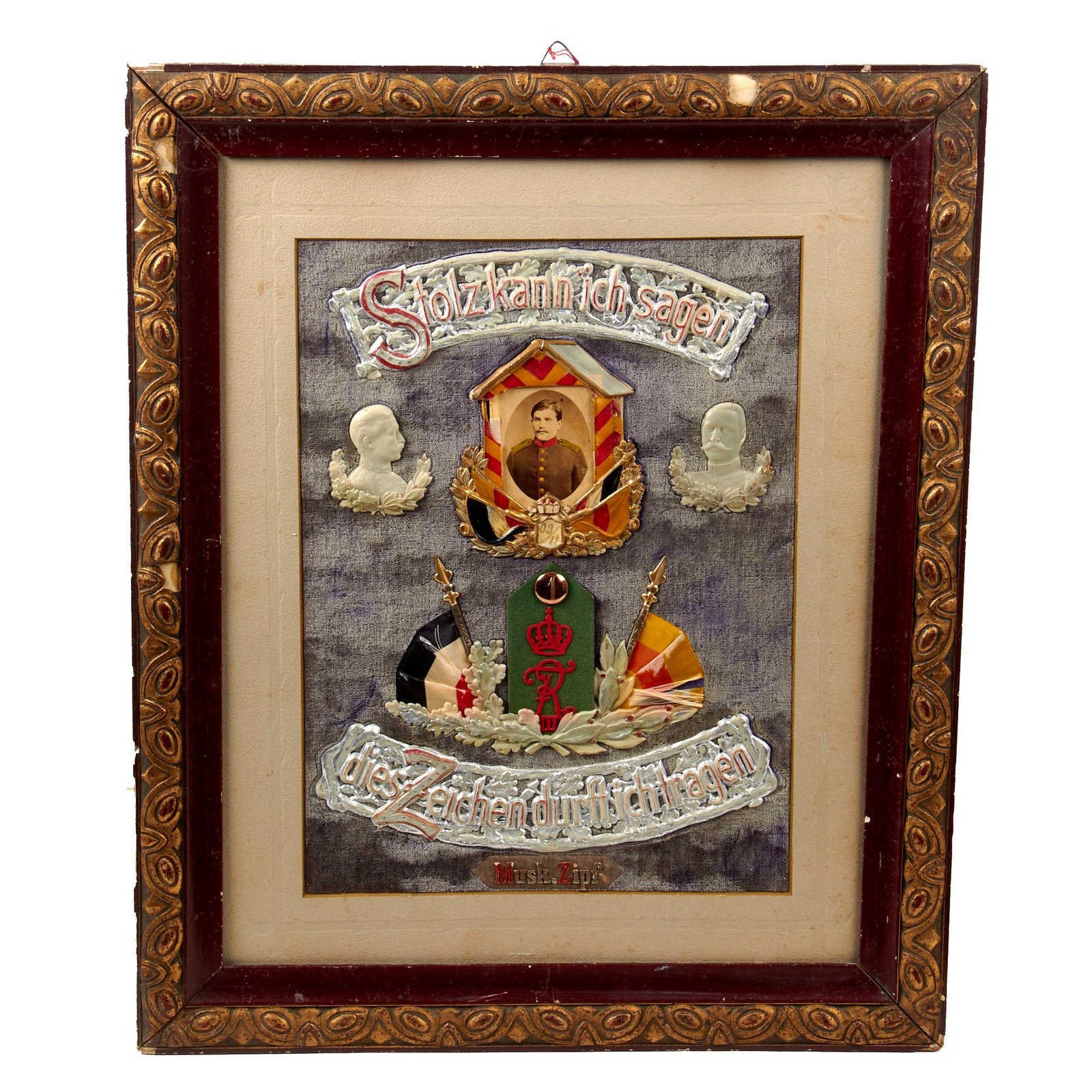 Original German Pre-WWI Framed 1st (1st East Prussian) Grenadiers "Crown Prince" Colorized Service Portrait - Dated 1909-1911 - No Glass - 18 ¾ x 22 ¾”