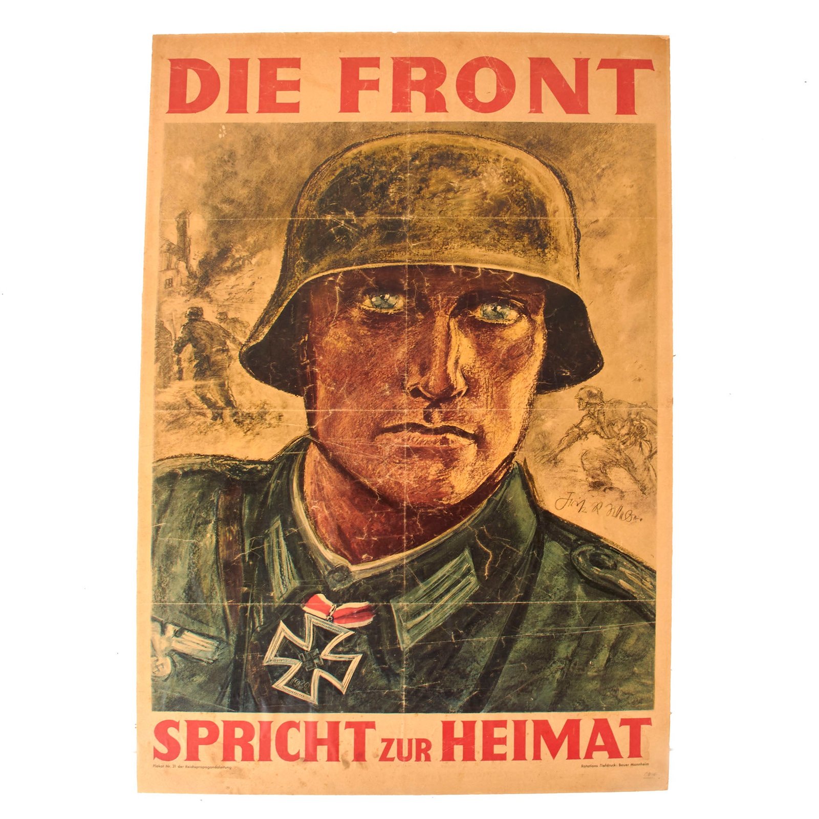 Original German WWII "The Front Calls to the Homeland" Propaganda Poster on Rigid Poster Board - 21 1/4" x 33 1/4"