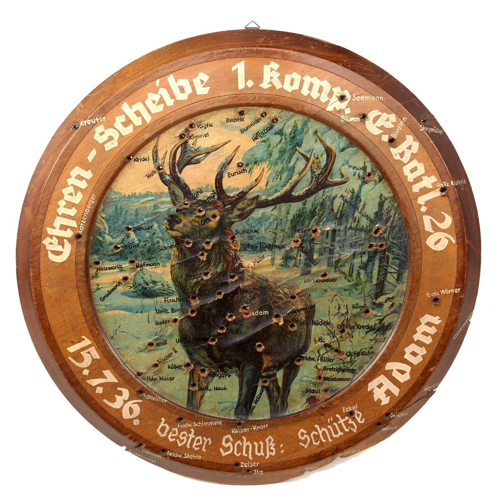 Original German Pre WWII Company Shooting Competition Wooden Target with Stag Illustration - 19 3/4" Wide
