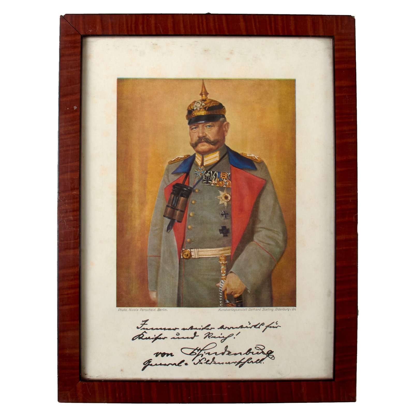 Original Imperial German WWI Framed Picture of Paul von Hindenburg with Caption Circa 1915 - 10 ¼ x 13 ¼”