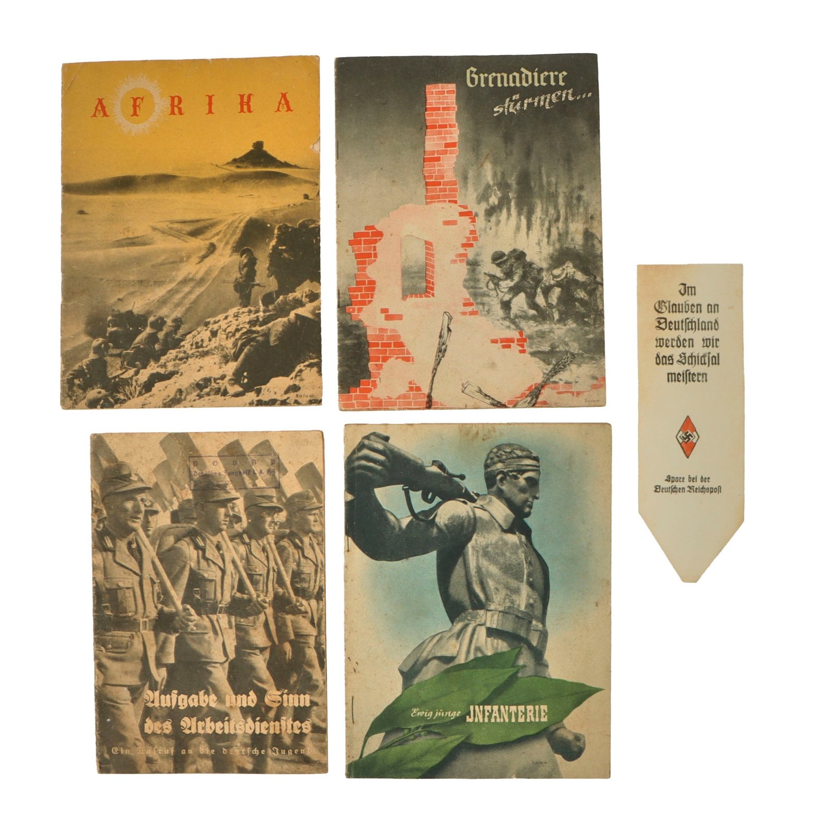 Original German WWII HJ National Youth Association Book Set - Four Paperback Books and Bookmark