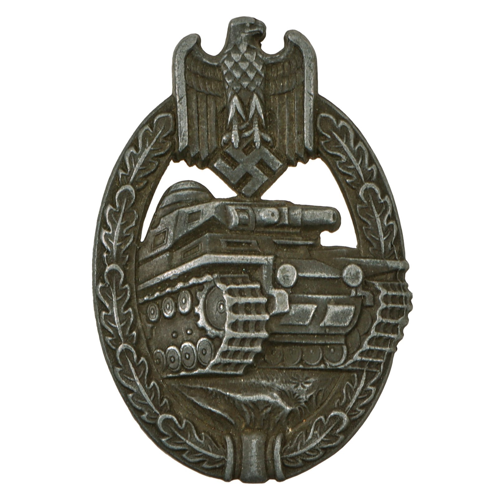 Original German WWII Silver Grade Panzer Assault Tank Badge - Unmarked Scoop Back Style