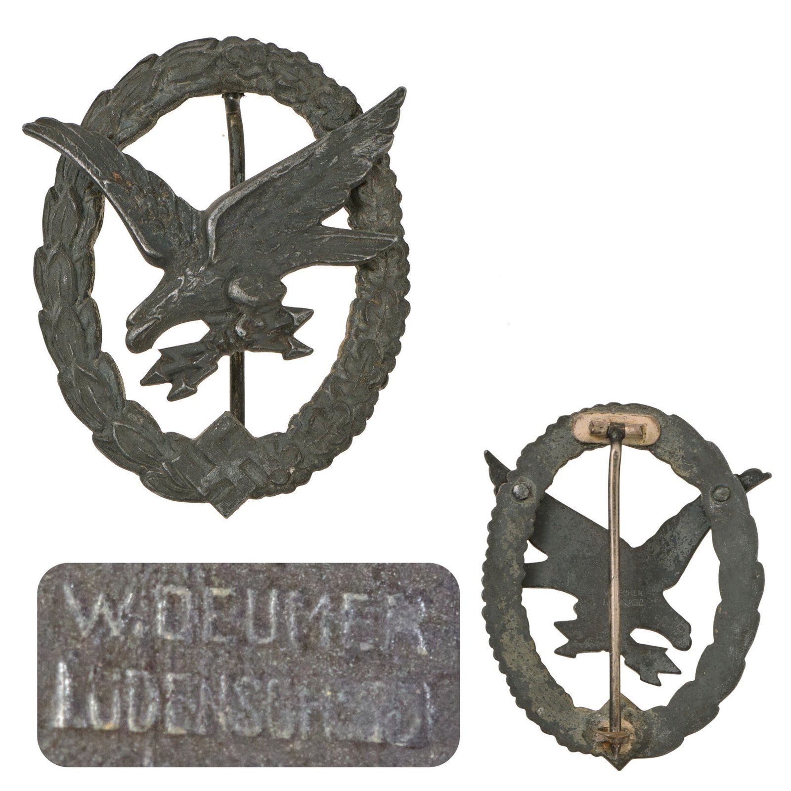 Original German WWII Luftwaffe Radio Operator & Air Gunner Badge by Wilhelm Deumer of Lüdenscheid