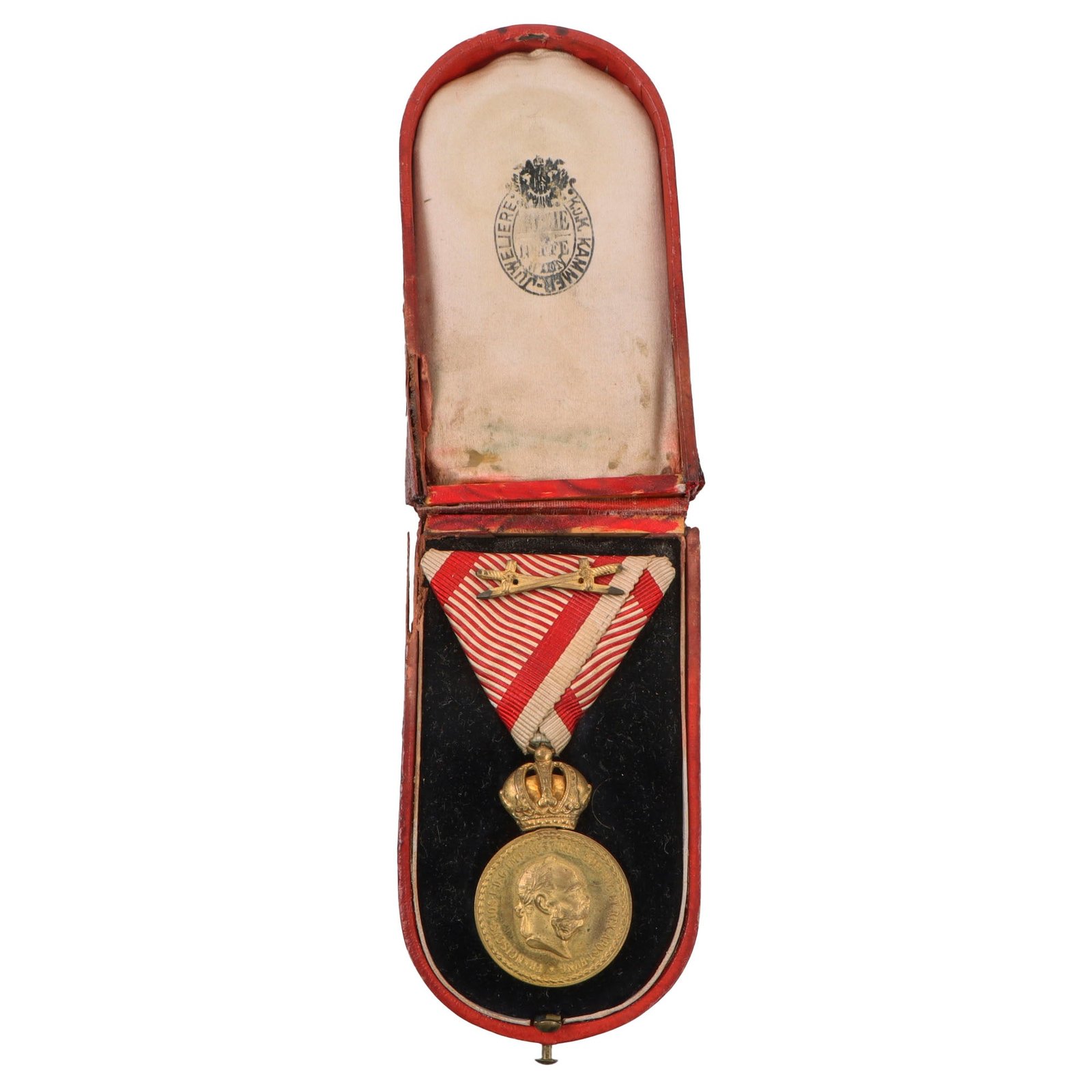 Original Austro-Hungarian WWI Austrian Military Merit Medal with Second Award Clasp in Original Case