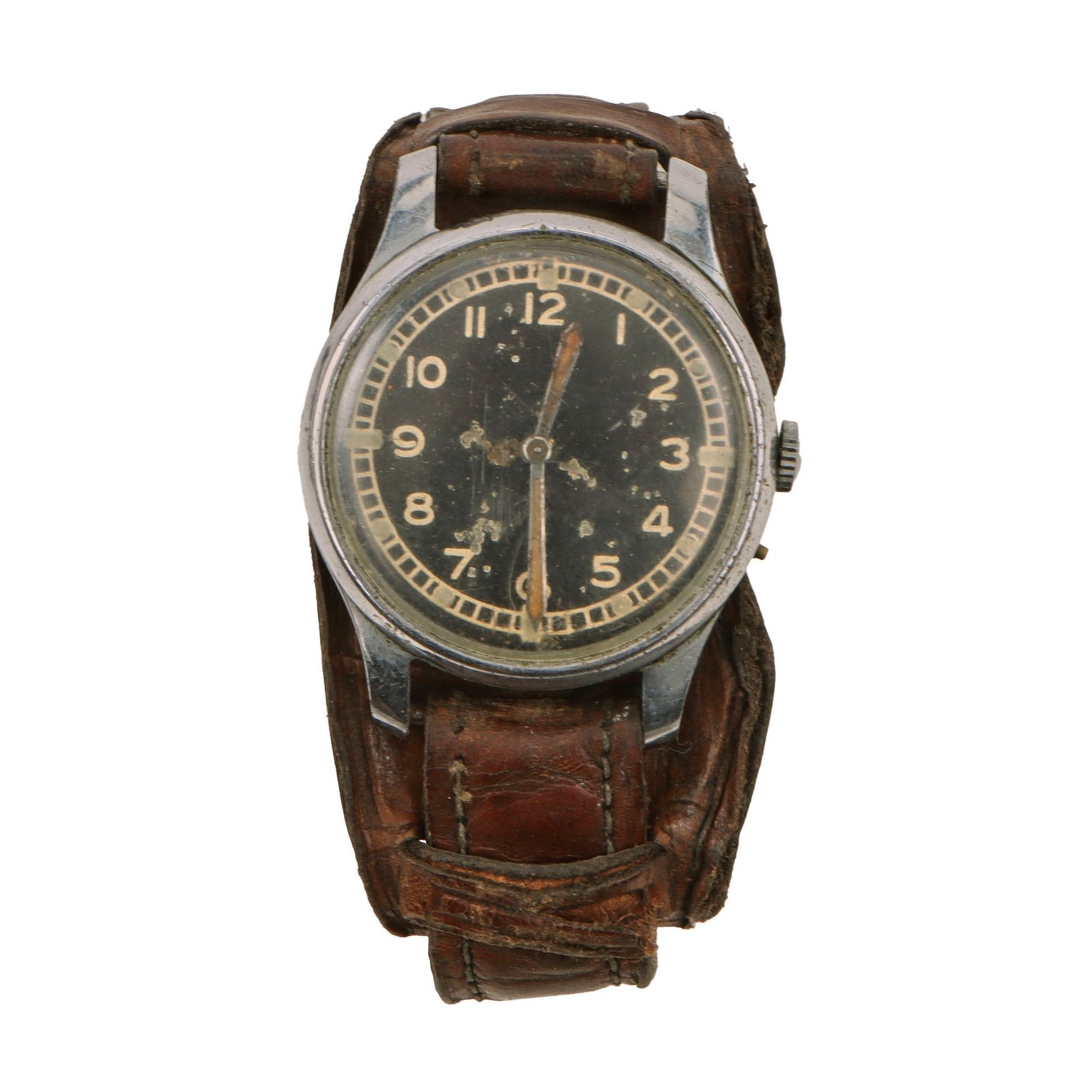 Original German WWII Private Purchase Wrist Watch Marked Boden Edelstahl with Original Brown Leather Band - Functional