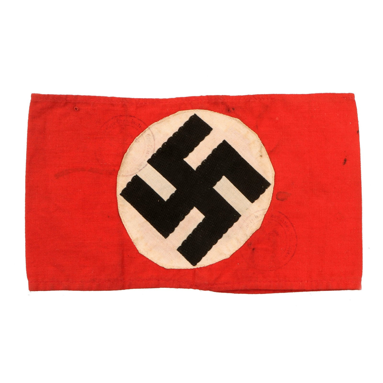 Original German WWII NSDAP Multi-piece Cotton Armband with BeVO Insignia and Faint Issue Stamps
