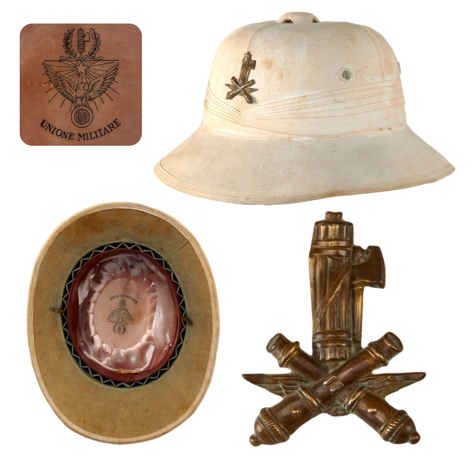 Original Italian WWII Africa Anti-Aircraft Artillery Officer’s White-Painted Pith Helmet by Unione Militare - Size 58