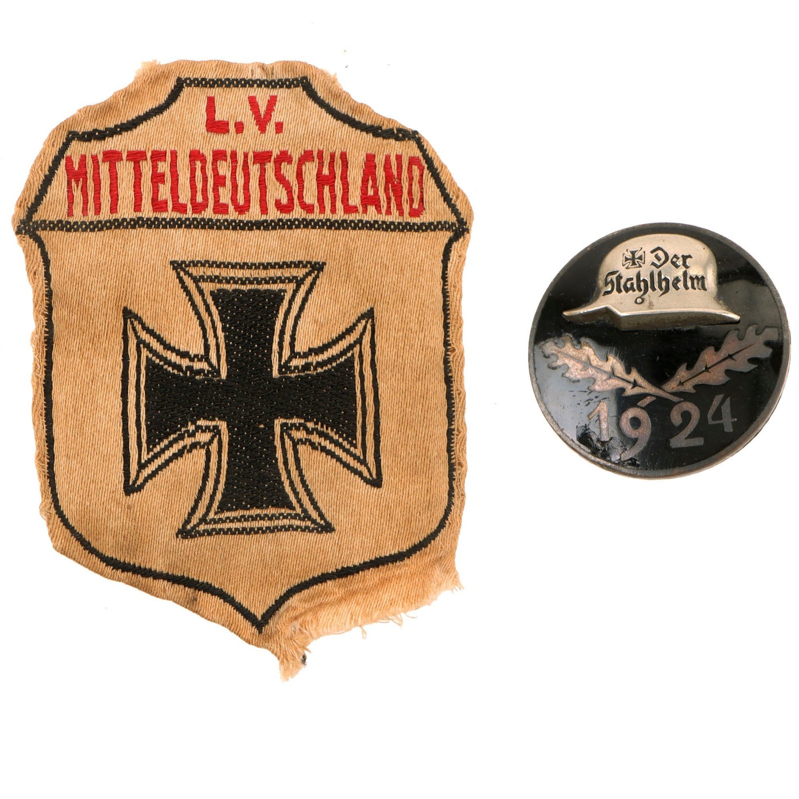 Original German Weimar Period Der Stahlhelm 1924 Commemorative Membership Badge with L.V. Mitteldeutschland Unit Badge - Der Stahlhelmbund