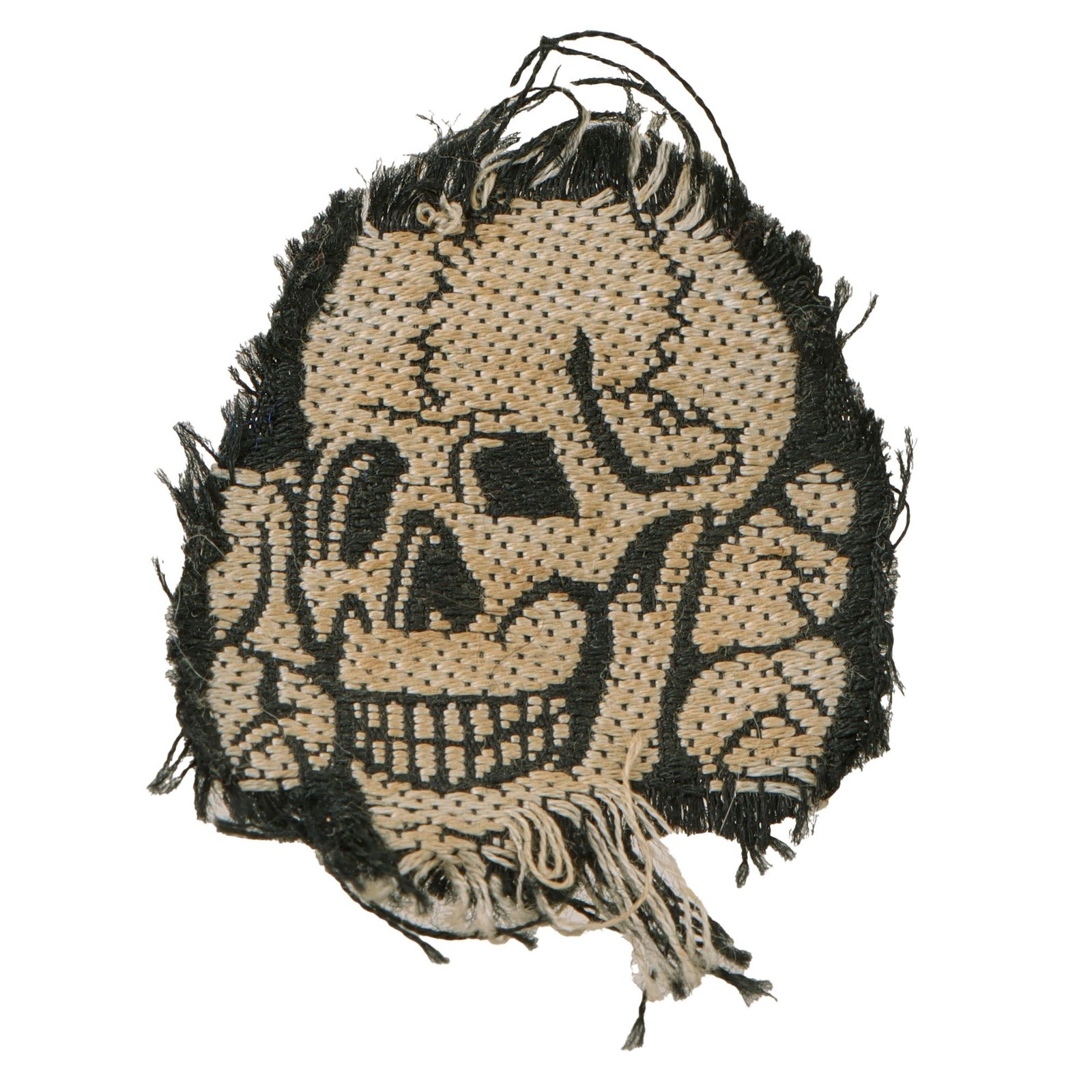 Original German WWII SS Bevo Style Embroidered EM/NCO Totenkopf Skull Cap Insignia - Cut Off