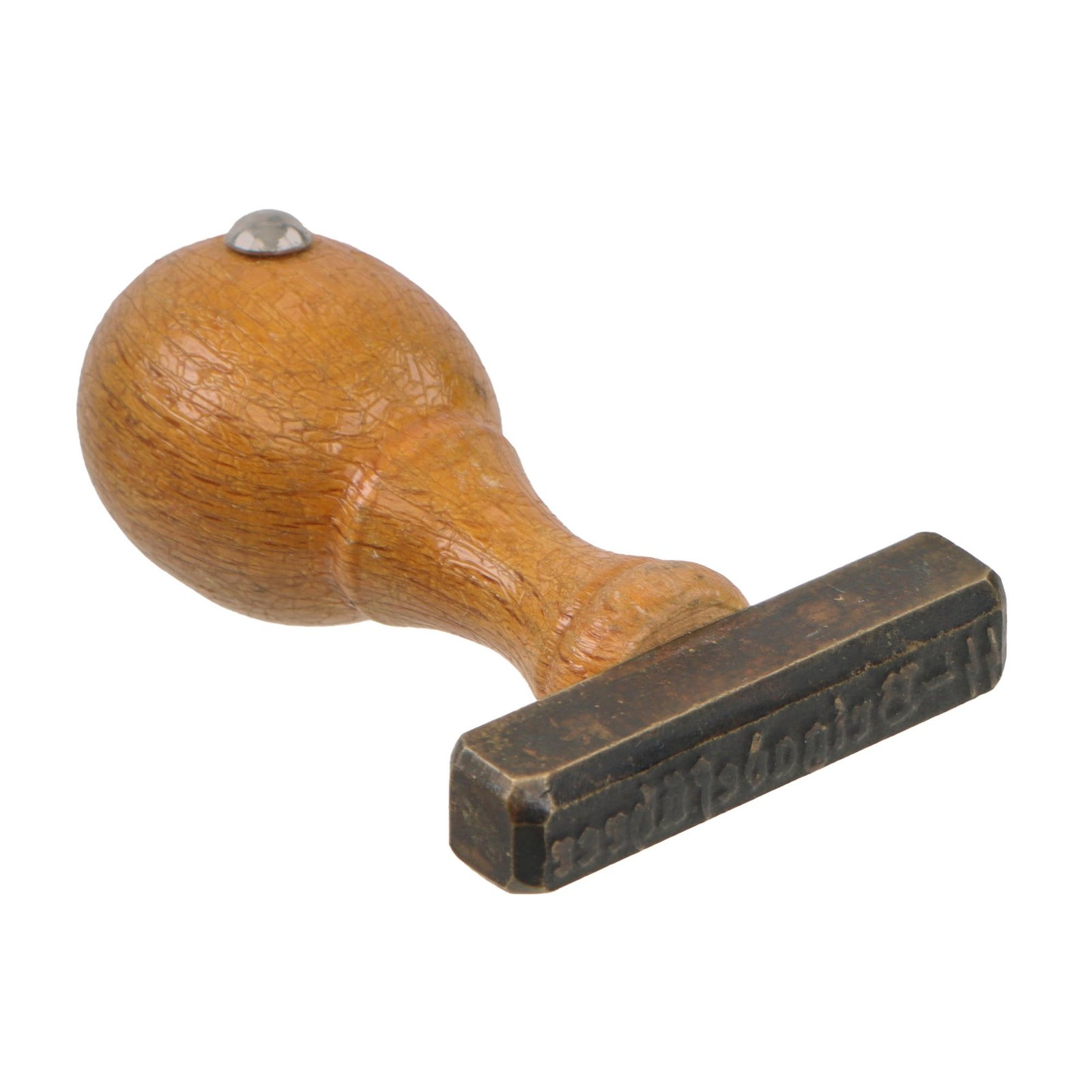 Original German WWII SS-Brigadeführer Brass Document Stamp with Wooden Handle - Schutzstaffel