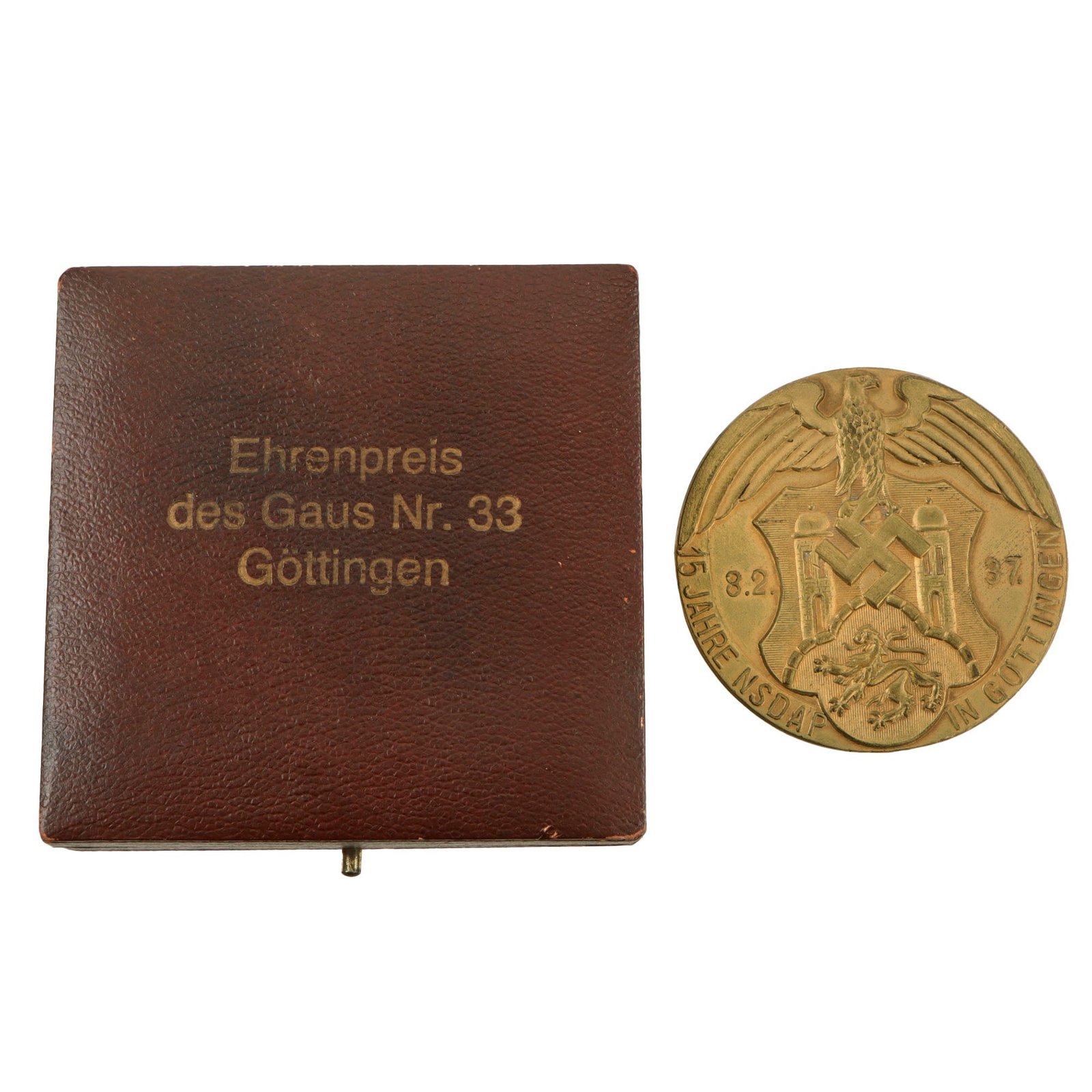 Original German WWII Cased District No.33 Göttingen 1937 Honor Prize Table Medal by Josef Feix & Söhne